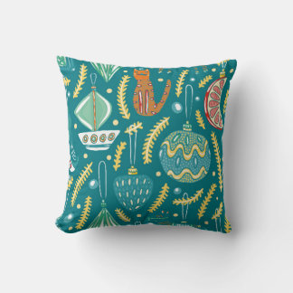 Christmas decorations seamless pattern. Bright col Throw Pillow