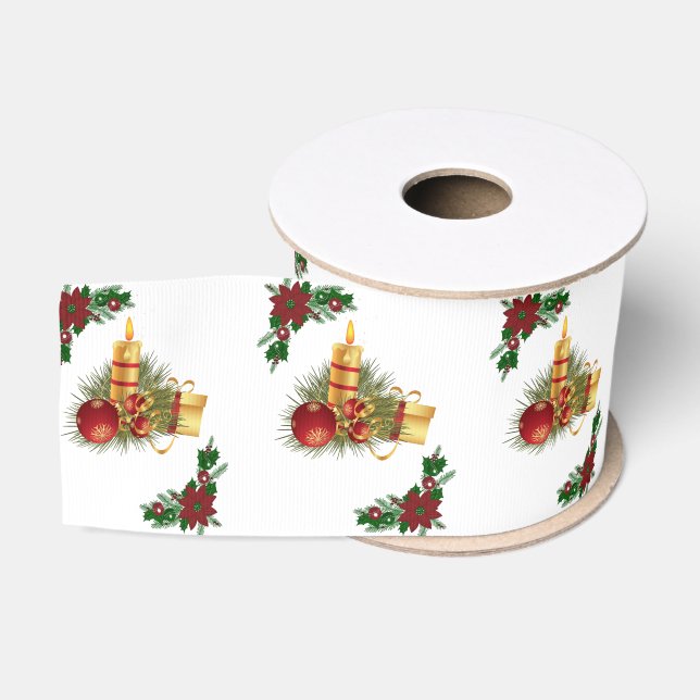 Christmas Decorative Ribbon, Christmas Candle Grosgrain Ribbon (Spool)