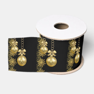 Christmas Decorative Ribbon, Gold Balls Grosgrain Ribbon