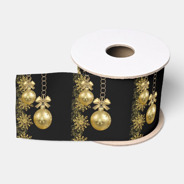 Christmas Decorative Ribbon, Gold Balls Grosgrain Ribbon (Spool)