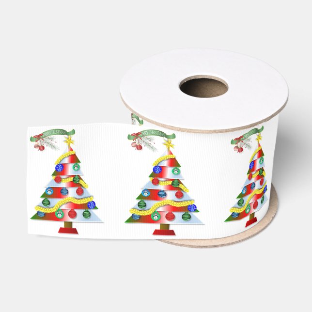 Christmas Decorative Ribbon, Merry Christmas Grosgrain Ribbon (Spool)