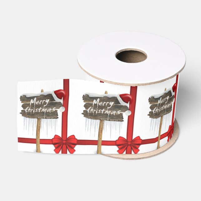 Christmas Decorative Ribbon, Merry Christmas Grosgrain Ribbon (Spool)