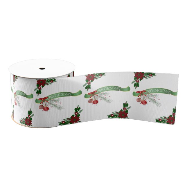 Christmas Decorative Ribbon, Merry Christmas Grosgrain Ribbon (Spool)