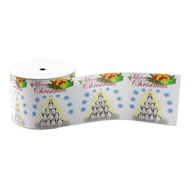 Christmas Decorative Ribbon, Penguin Grosgrain Ribbon (Spool)