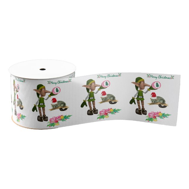 Christmas Decorative Ribbon, Possum Floral Elf  Grosgrain Ribbon (Spool)