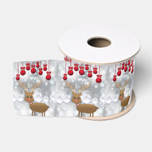 Christmas Decorative Ribbon, Reindeer Grosgrain Ribbon