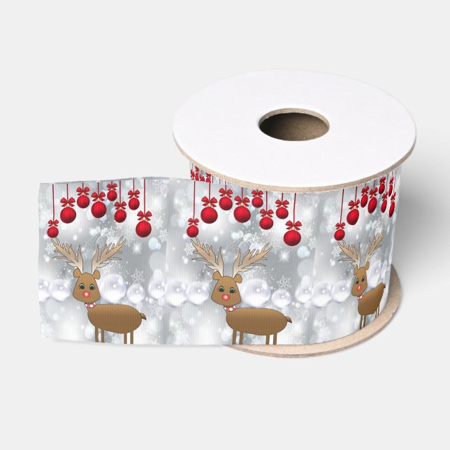 Christmas Decorative Ribbon, Reindeer Grosgrain Ribbon (Spool)