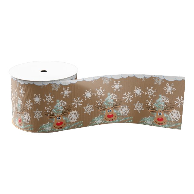 Christmas Decorative Ribbon, Reindeer Grosgrain Ribbon (Spool)