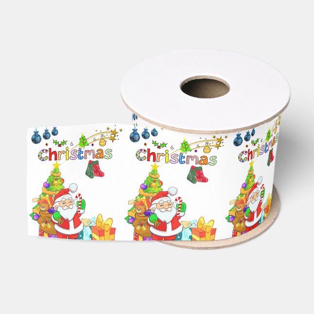 Christmas Decorative Ribbon, Santa Grosgrain Ribbon (Spool)