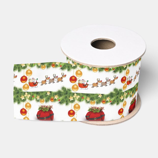 Christmas Decorative Ribbon, Santa Grosgrain Ribbon (Spool)
