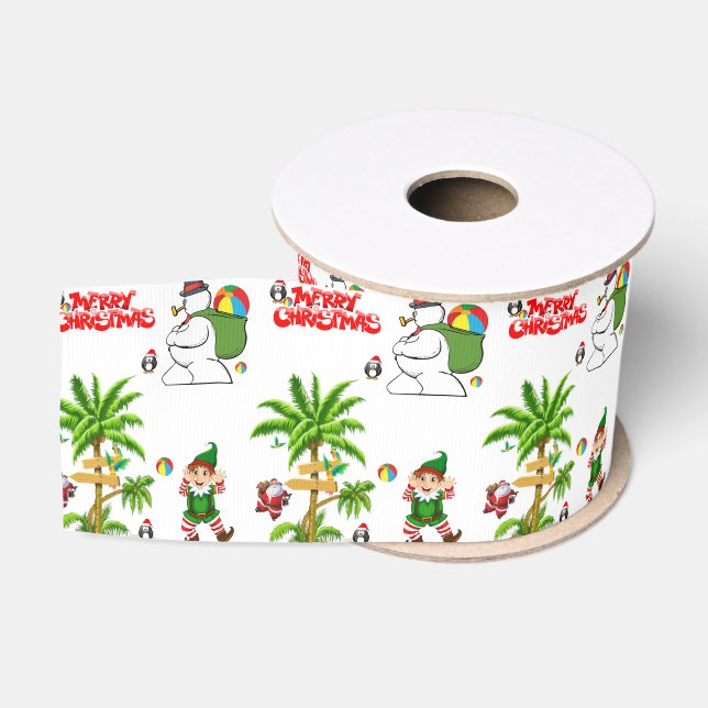 Christmas Decorative Ribbon, Summer Beach Santa Grosgrain Ribbon (Spool)
