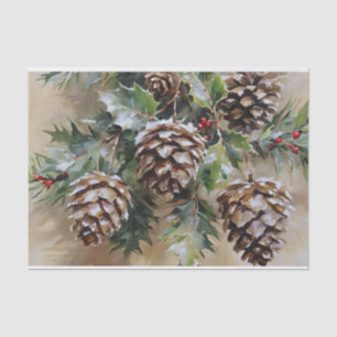 Christmas Decoupage Holly and Pinecones Tissue Paper