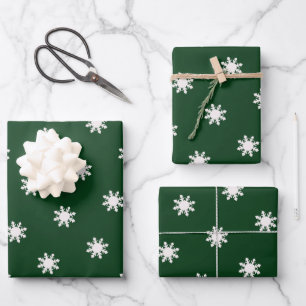 Christmas deep green snowflake pattern  wrapping paper sheet
