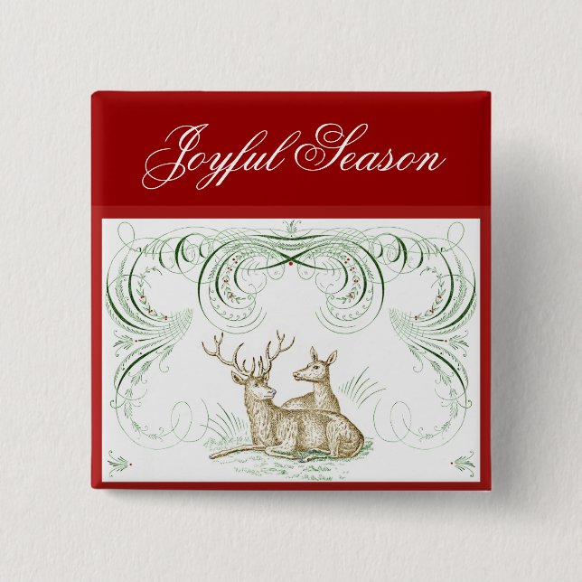 Christmas Deer 2 Inch Square Button (Front)