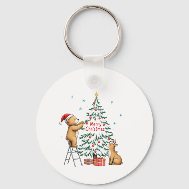 Christmas deer and bear keychain (Front)