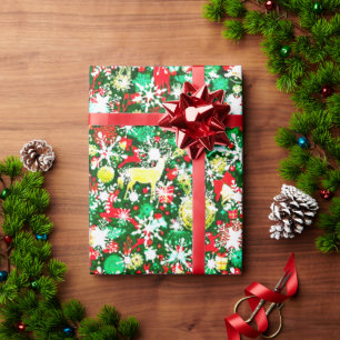 Christmas deer and snow wrapping paper