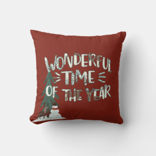 Christmas Deer and Snowman Throw Pillow