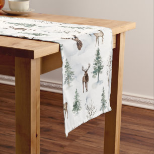 Christmas deer and snowy Christmas trees pattern Medium Table Runner