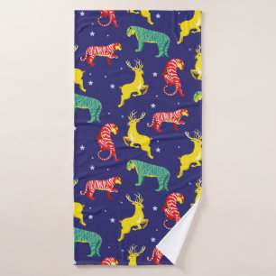 Christmas deer and tiger. Color trends!_ Bath Towel