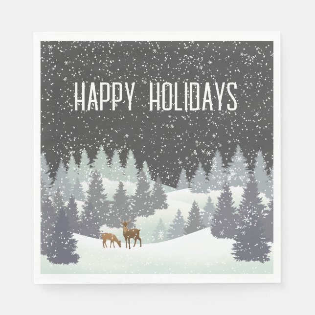 Christmas Deer and Winter Pines Napkin (Front)
