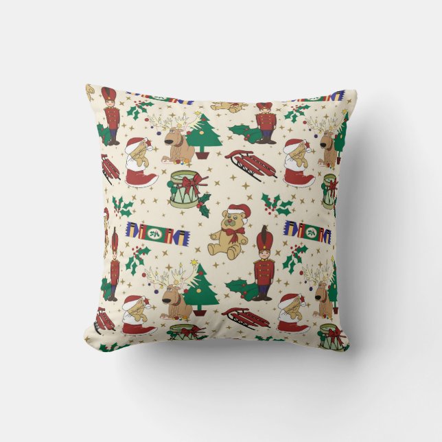 Christmas deer,bear,cat and Nutcracker Throw Pillow (Front)
