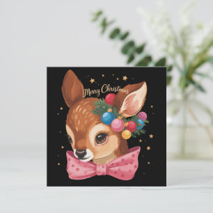 Christmas Deer Bow Retro Deer Vintage Holiday Card