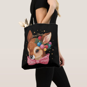 Christmas Deer Bow Retro Deer Vintage Holiday  Tote Bag