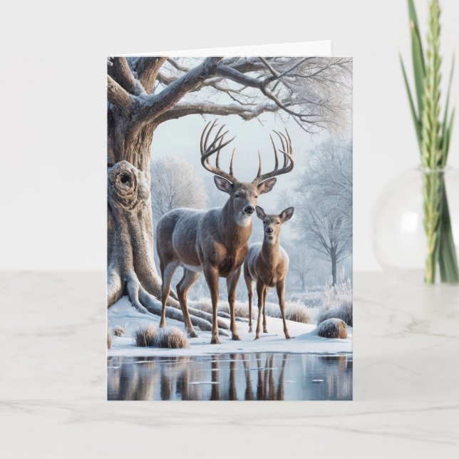 Christmas Deer By Icy Pond Holiday Card (Front)