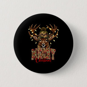 Christmas Deer Camouflage Hunting Camo Reindeer &a 2 Inch Round Button