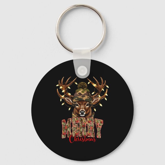 Christmas Deer Camouflage Hunting Camo Reindeer &a Keychain (Front)