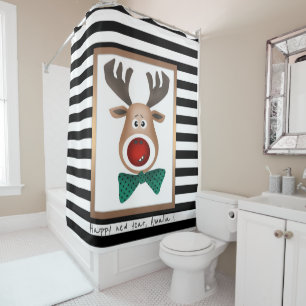 Christmas deer card striped black white celebrate