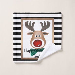 Christmas deer card striped black white celebrate bath towel set