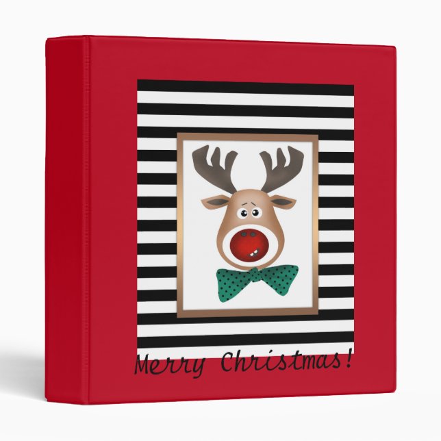 Christmas deer card striped black white celebrate  binder (Front/Spine)