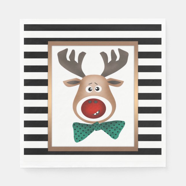 Christmas deer card striped black white celebrate napkin (Front)