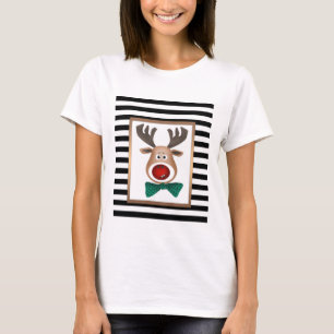 Christmas deer card striped black white celebrate T-Shirt