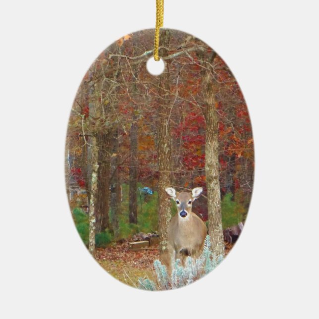 Christmas Deer Ceramic Ornament (Front)
