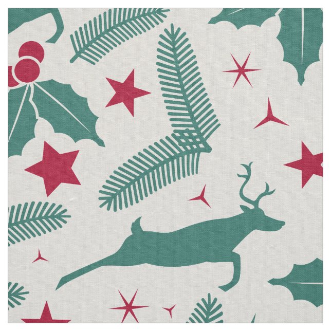 Christmas Deer Christmas Holly Pattern Fabric (Swatch)