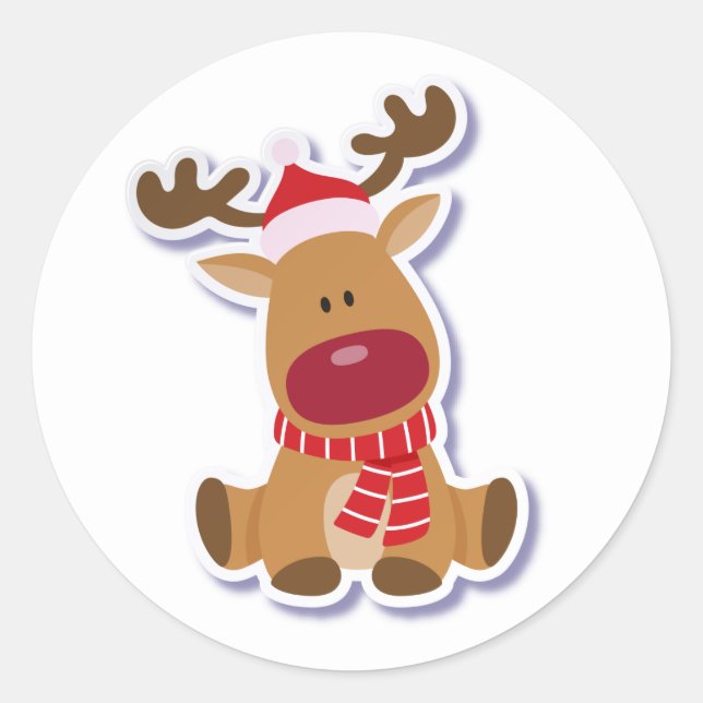 Christmas Deer Delight Classic Round Sticker (Front)