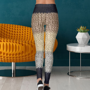 Christmas Deer Embroidery Wool Graphic Stripe Knit Leggings