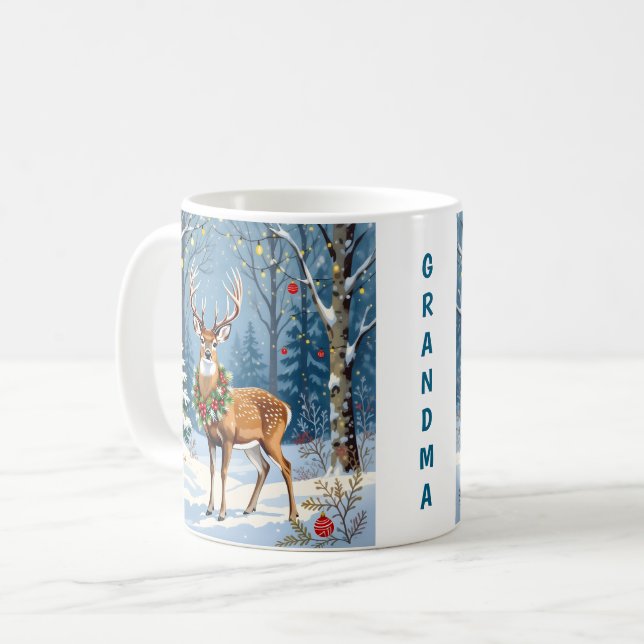 Christmas Deer Festive Winter Forest Personalized Coffee Mug (Front Left)