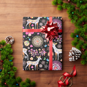 Christmas Deer Flowers Snowflake Heart Birds  Wrapping Paper