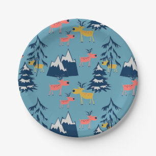 Christmas ,deer ,forest, Christmas trees, holiday, Paper Plate