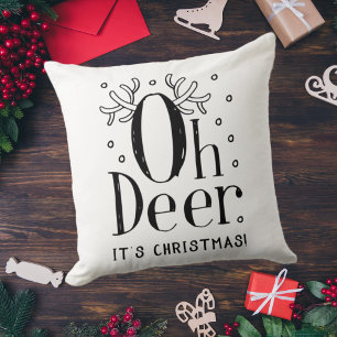Christmas deer funny illustration throw pillow 