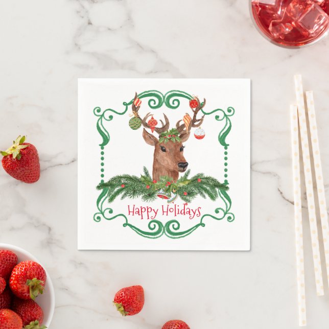 Christmas Deer Happy Holidays Frame Napkin (Insitu)