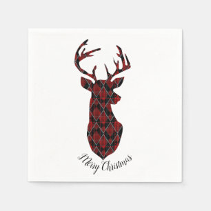 Christmas deer head, chequered, red and black napkin
