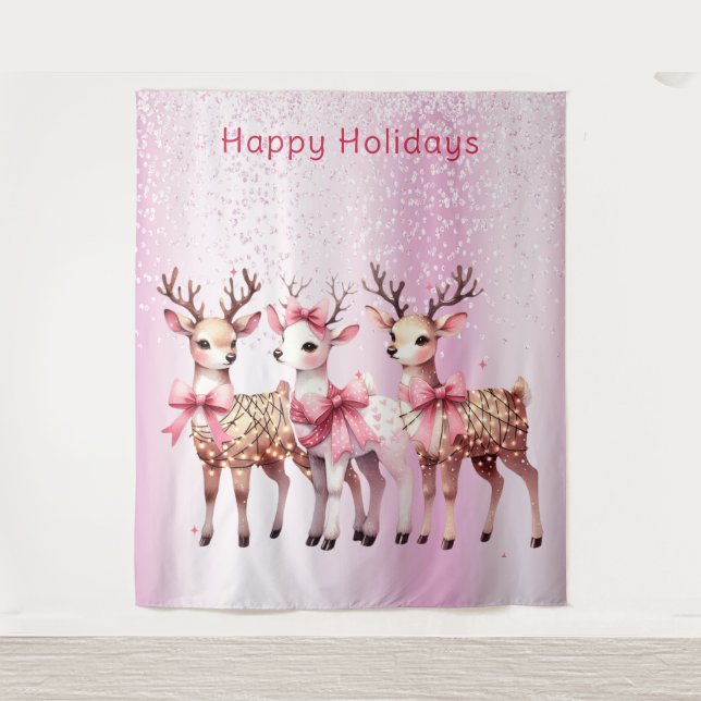Christmas Deer Holiday Backdrop Tapestry (Front)