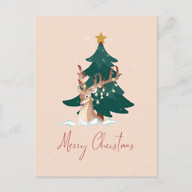 Christmas deer holiday postcard (Front)