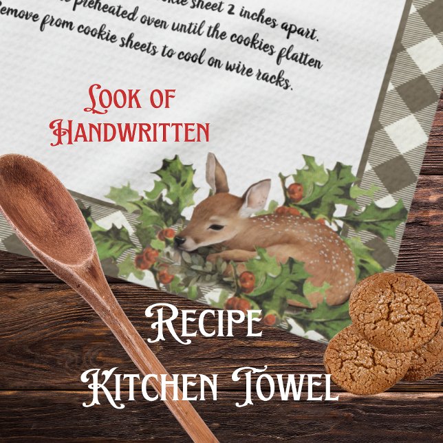 Christmas Deer Holy Recipe Keepsake Beige Plaid  Kitchen Towel (Creator Uploaded)
