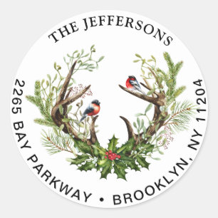 Christmas Deer Horns & Birds  Return Address Label