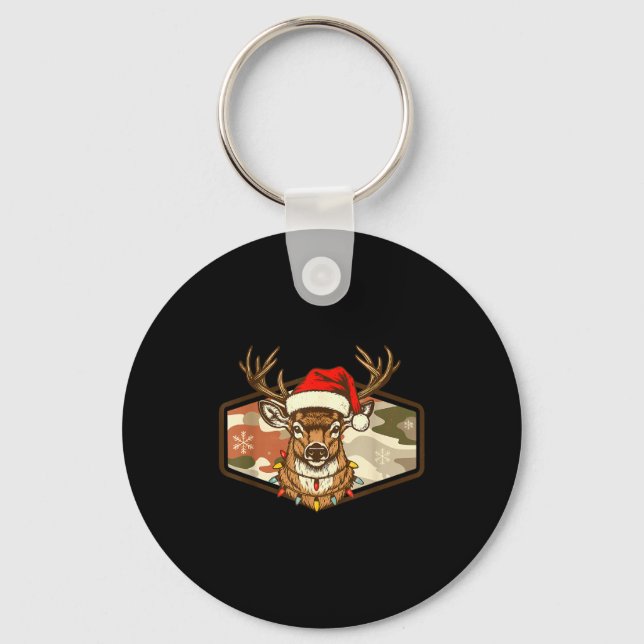 Christmas Deer Hunting Old School Camo, Xmas Hunti Keychain (Front)